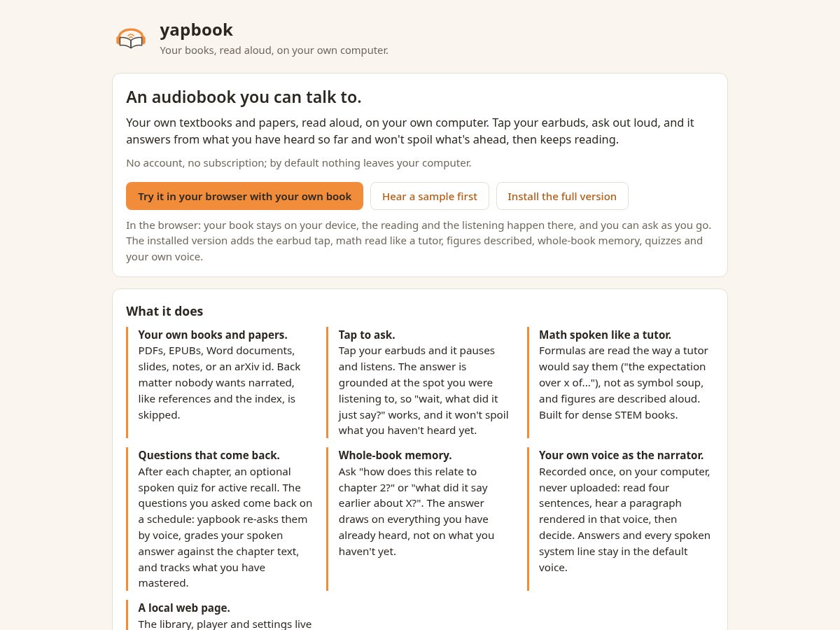 Landing-page snapshot of yapbook.app