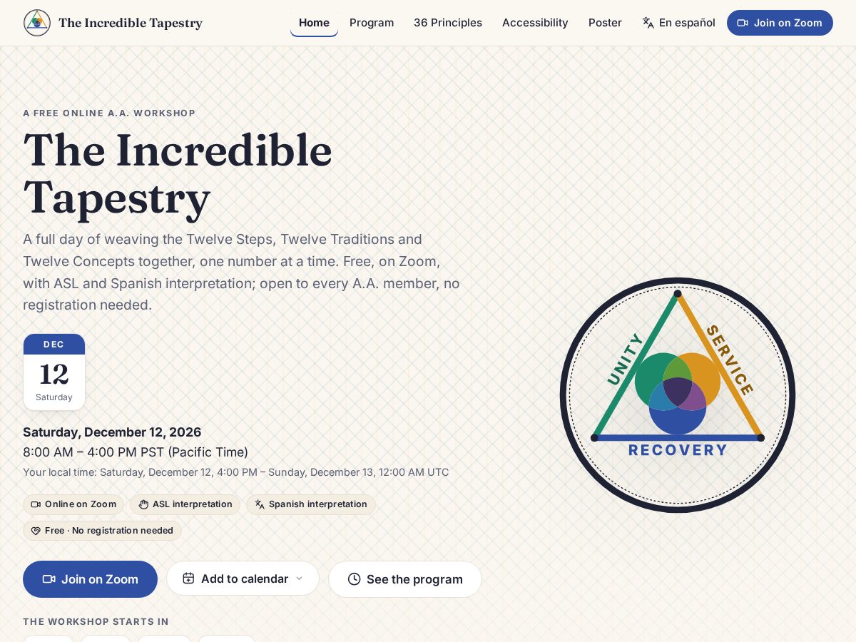 Landing-page snapshot of aatapestry.org