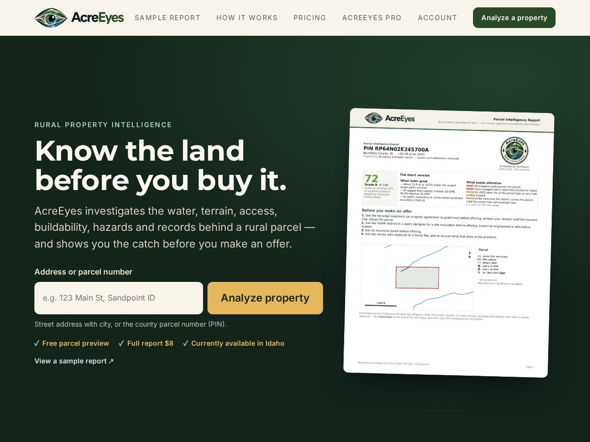 Landing-page snapshot of acreize.com