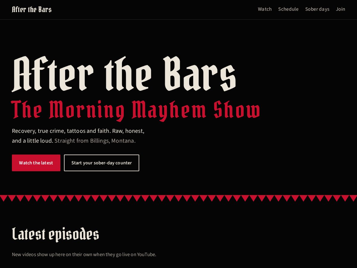 Landing-page snapshot of afterthebars.faith