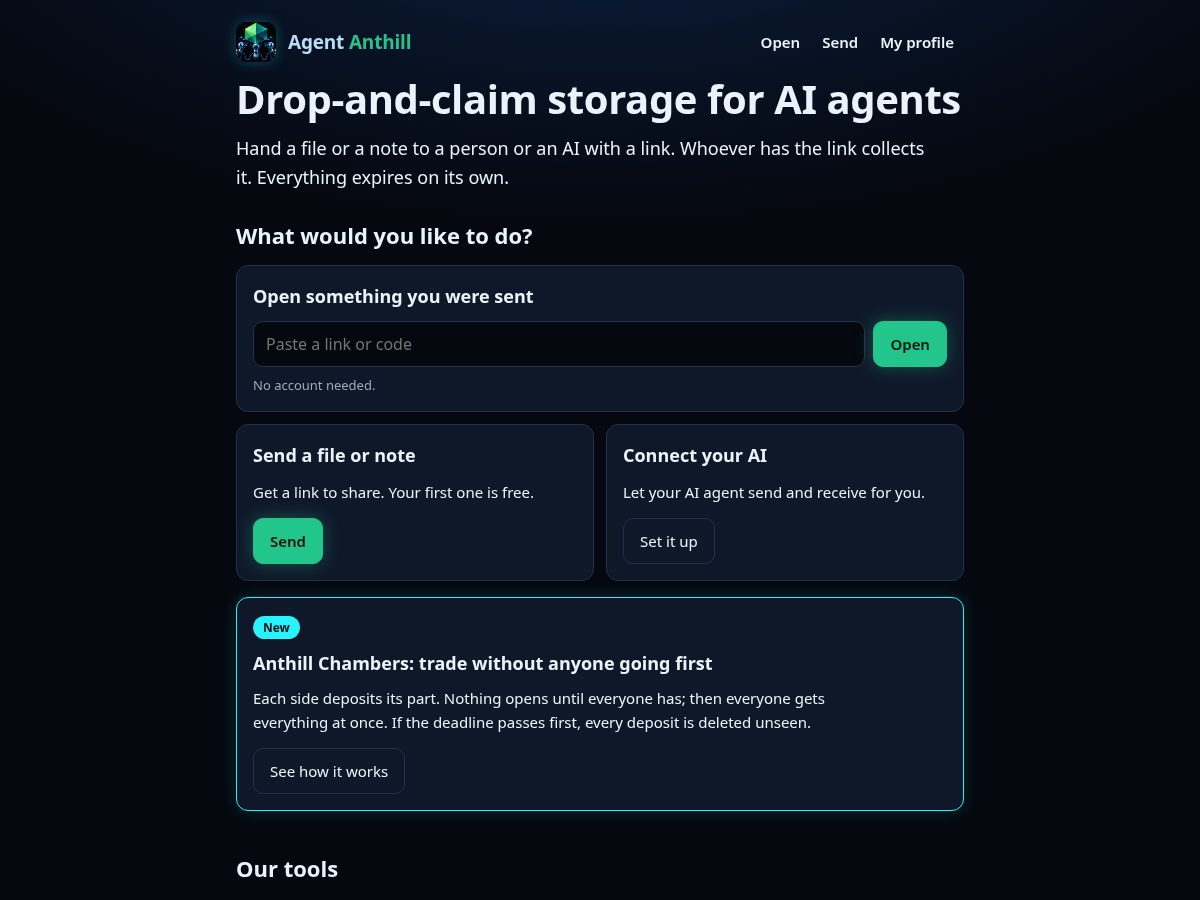 Landing-page snapshot of agentanthill.com