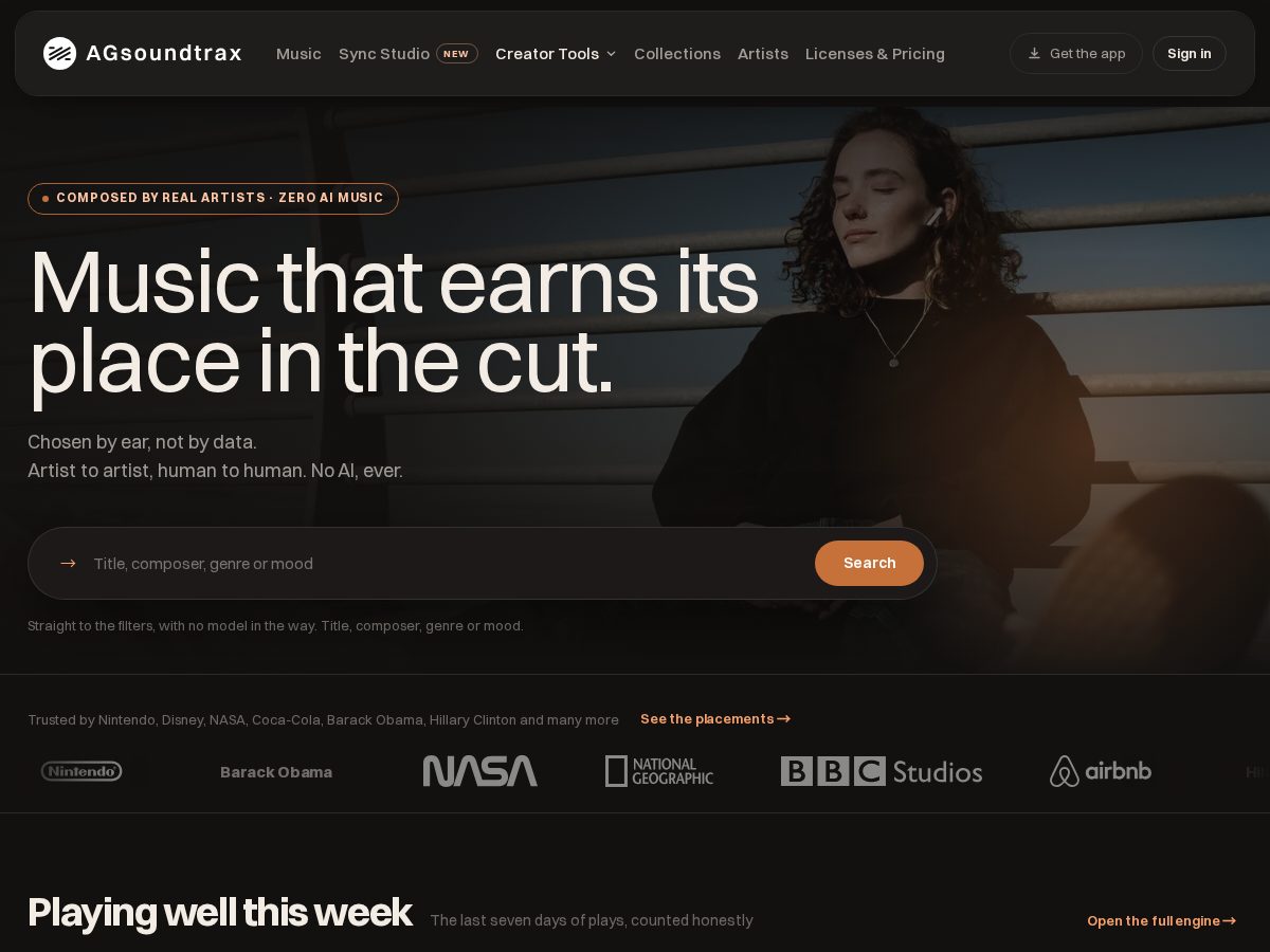 Landing-page snapshot of agsoundtraxmusic.com