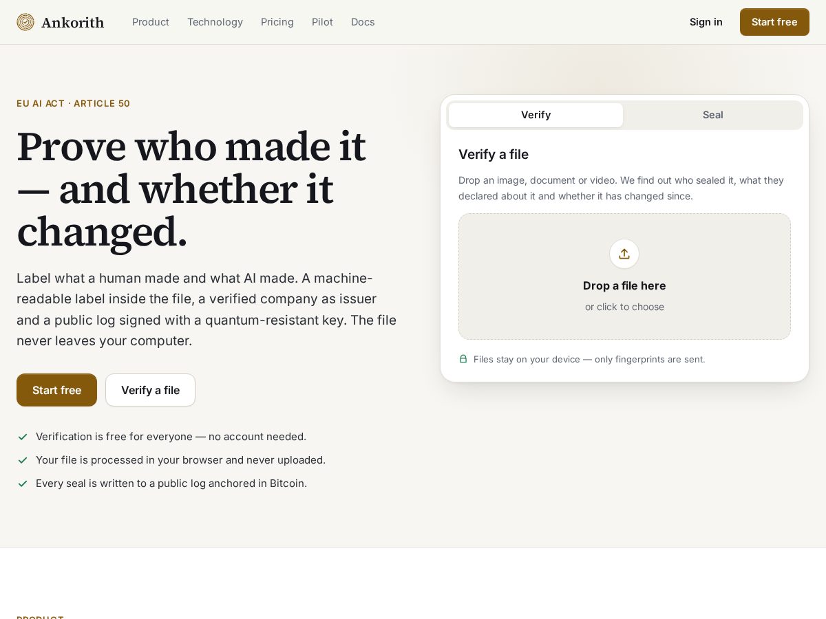 Landing-page snapshot of ankorith.com