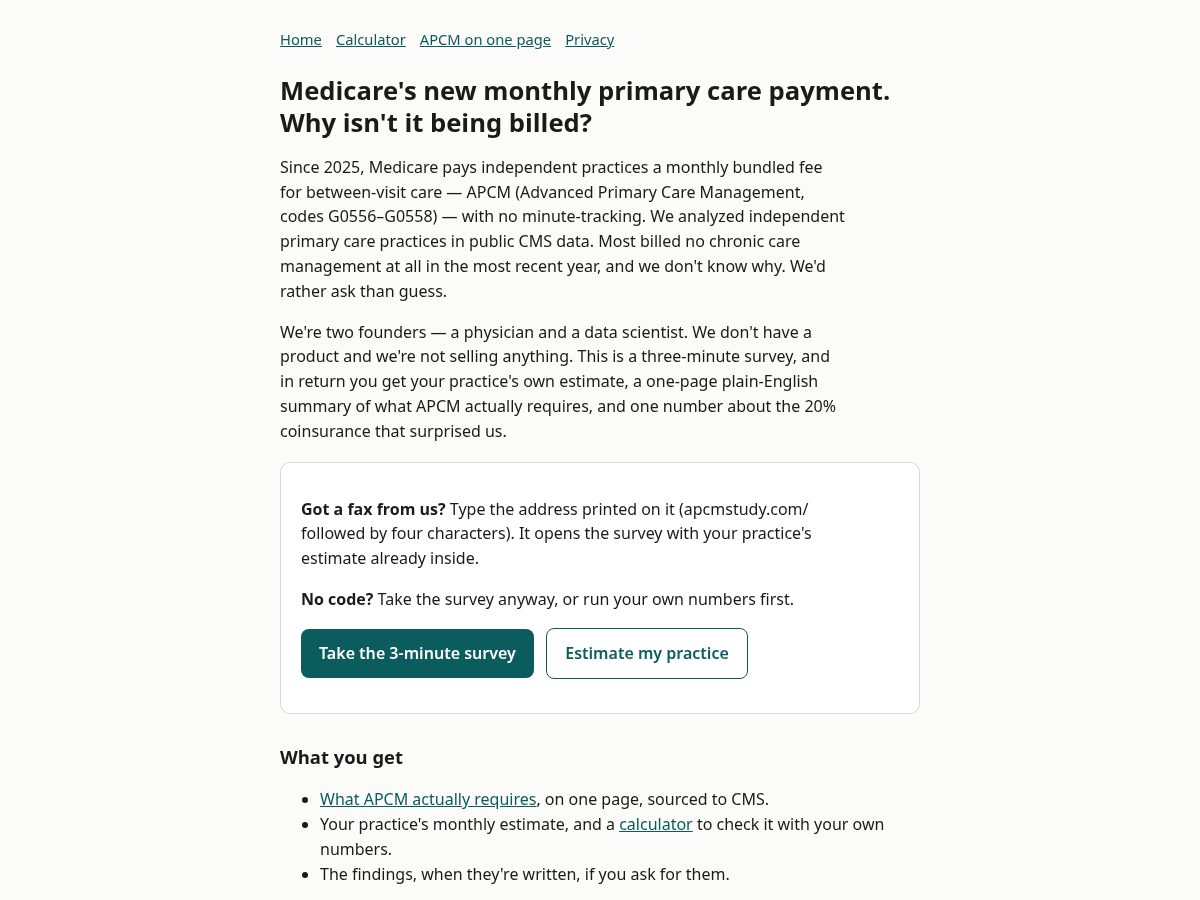 Landing-page snapshot of apcmstudy.com