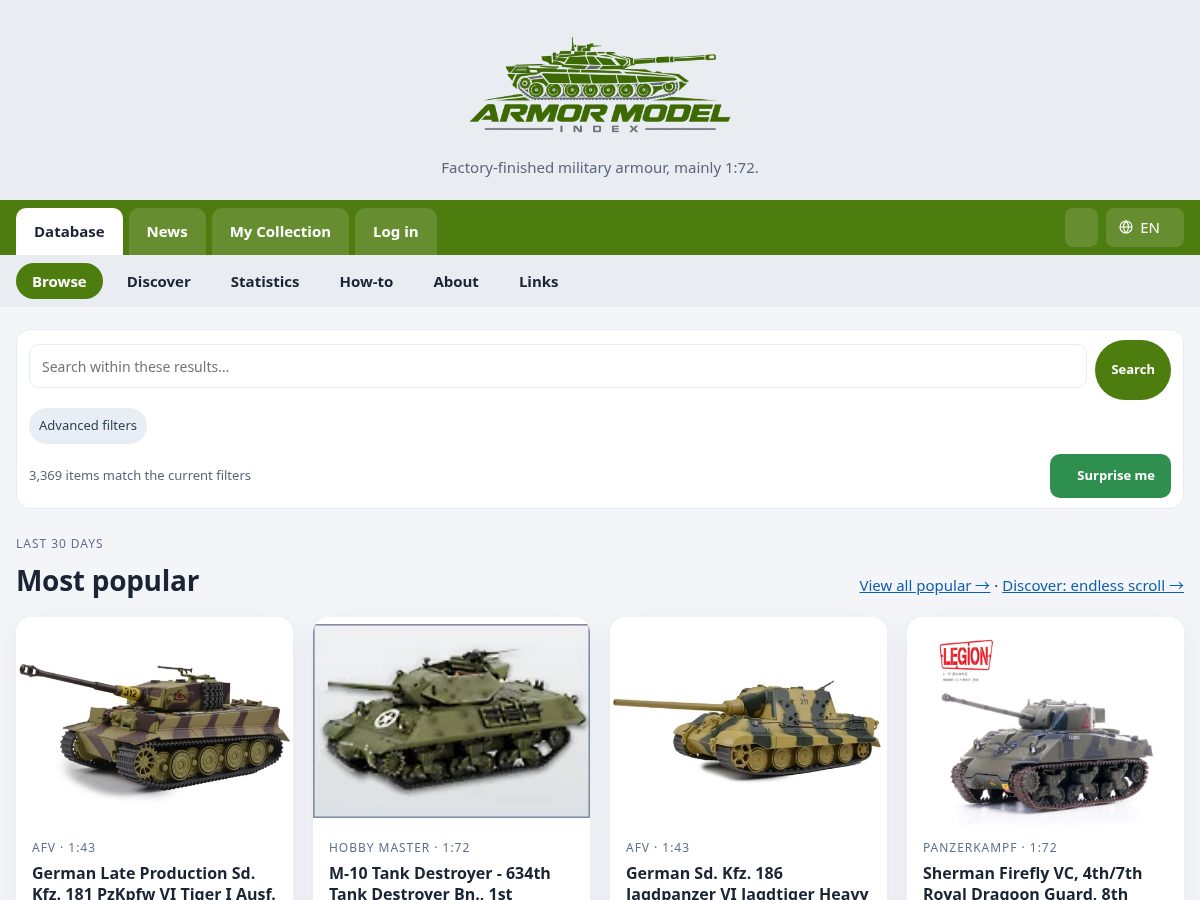 Landing-page snapshot of armormodelindex.com