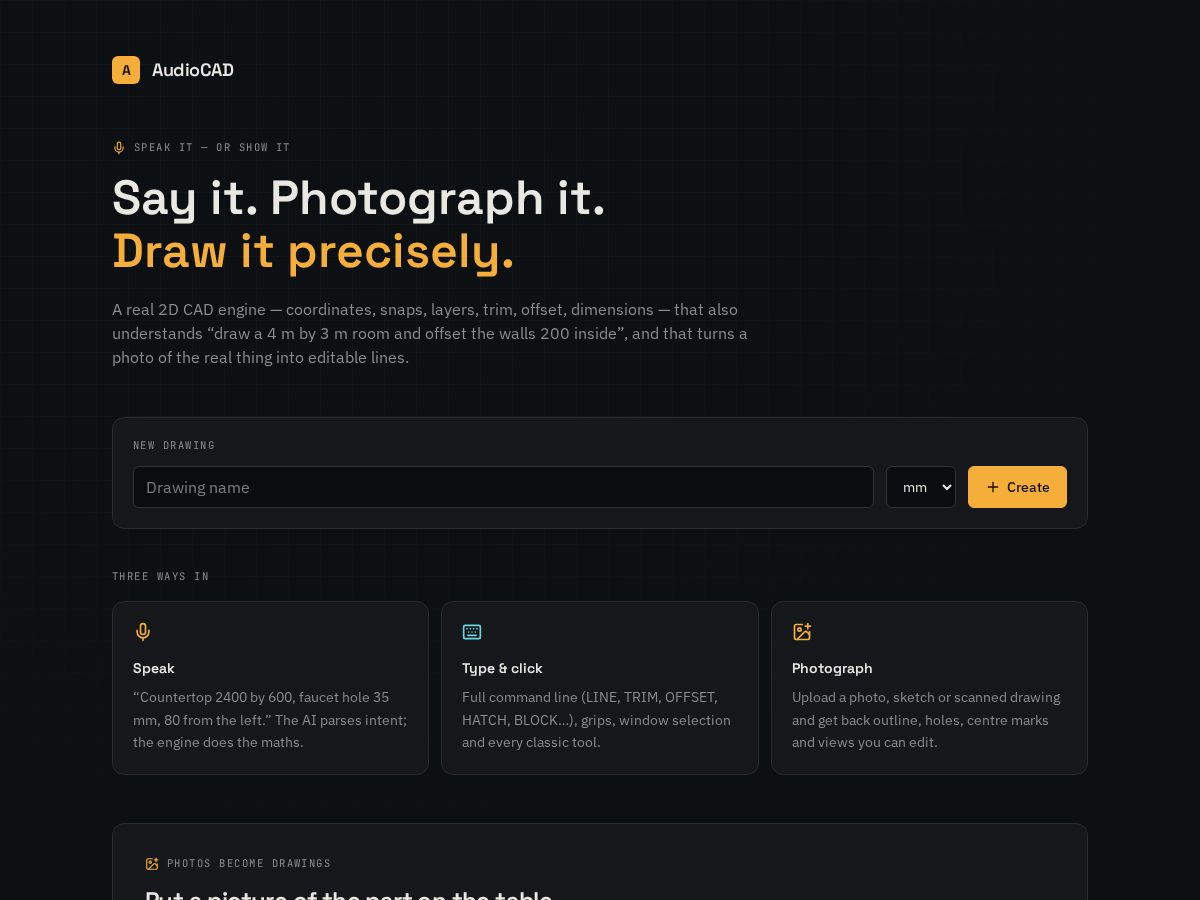 Landing-page snapshot of audiocad.online