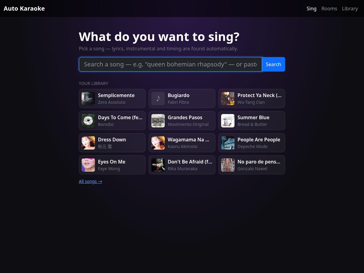 Landing-page snapshot of autokaraoke.com