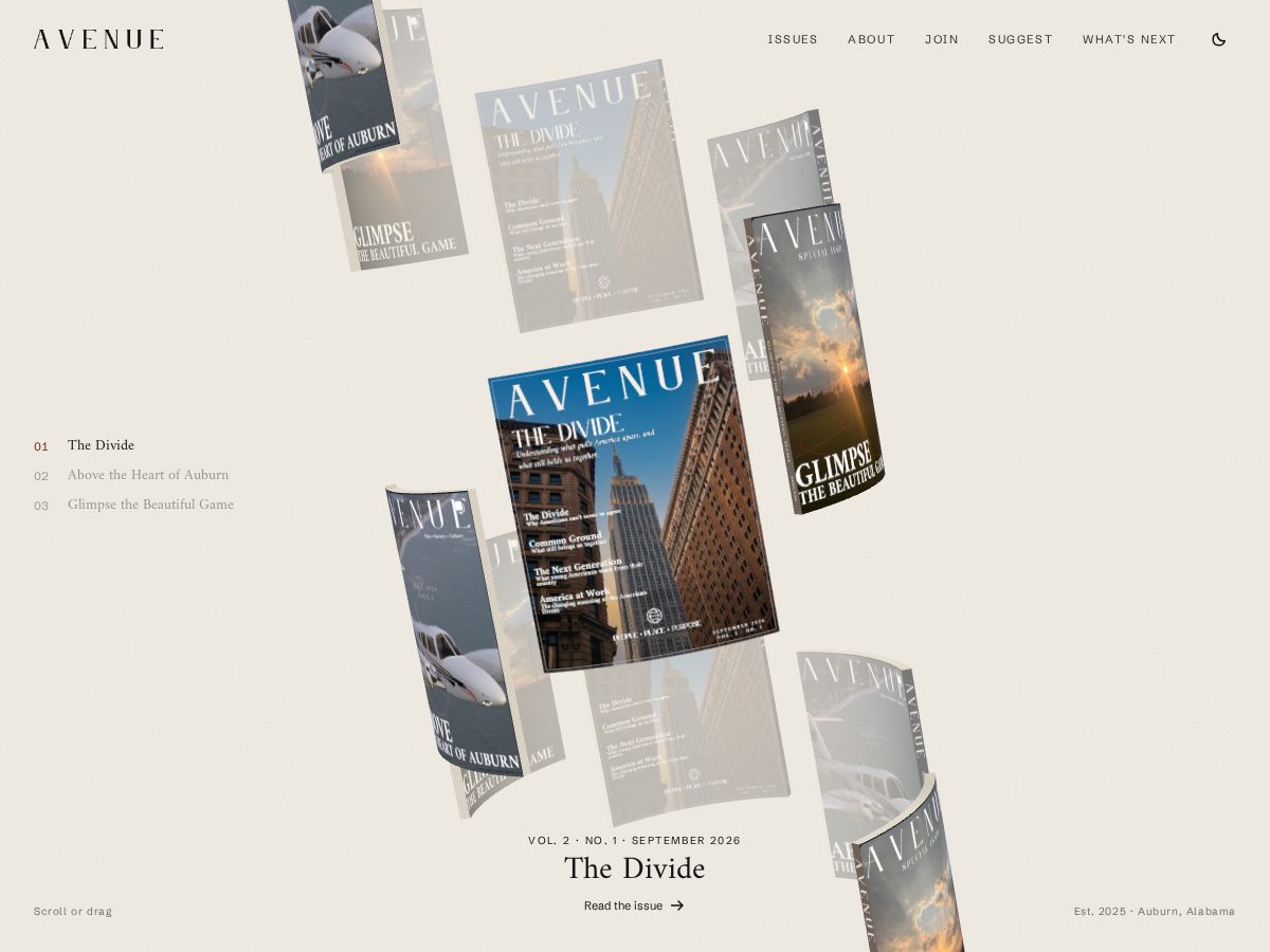 Landing-page snapshot of avenuejournal.com