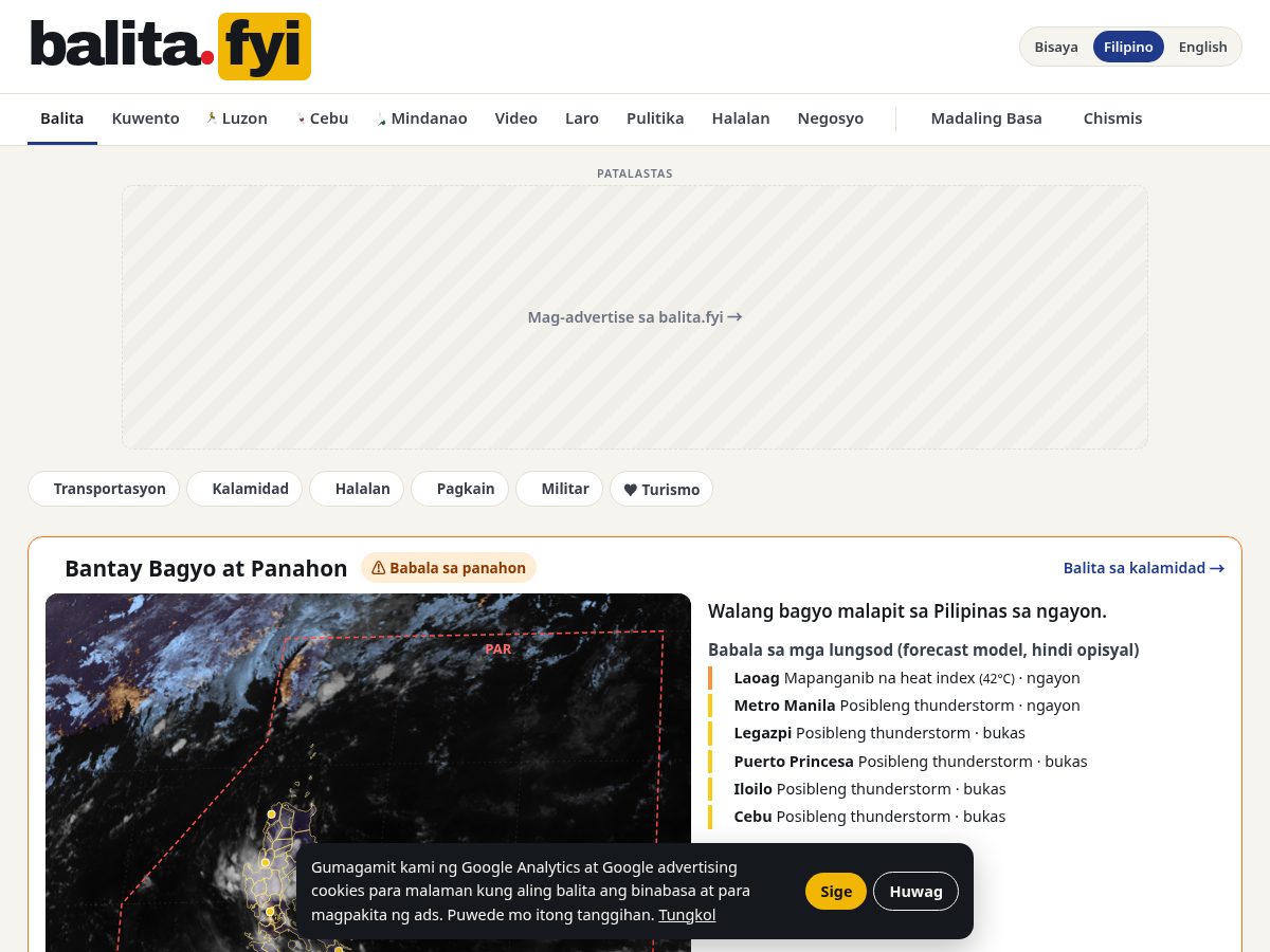Landing-page snapshot of balita.fyi