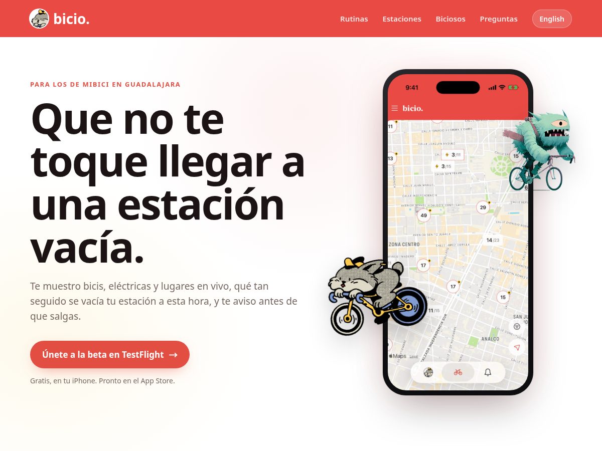 Landing-page snapshot of bicio.cool