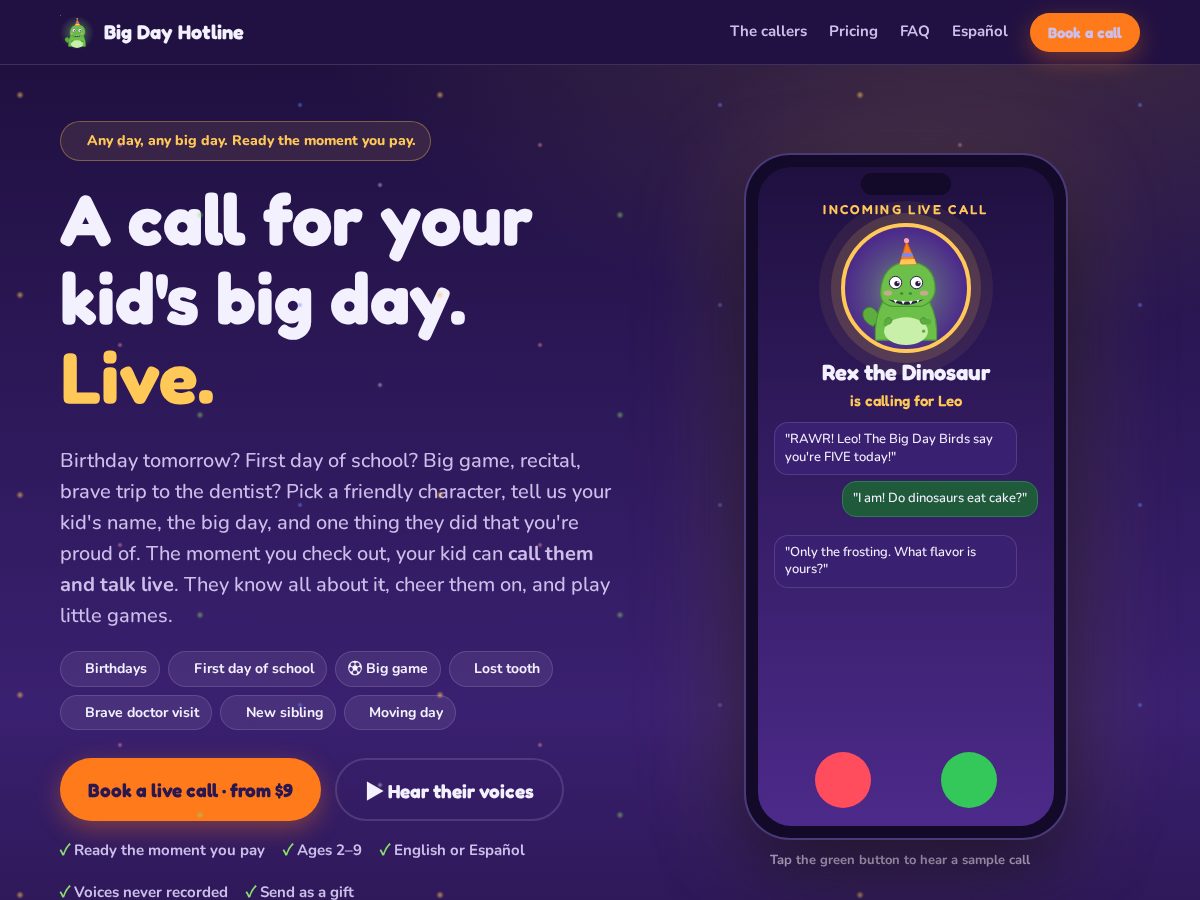 Landing-page snapshot of bigdayhotline.com