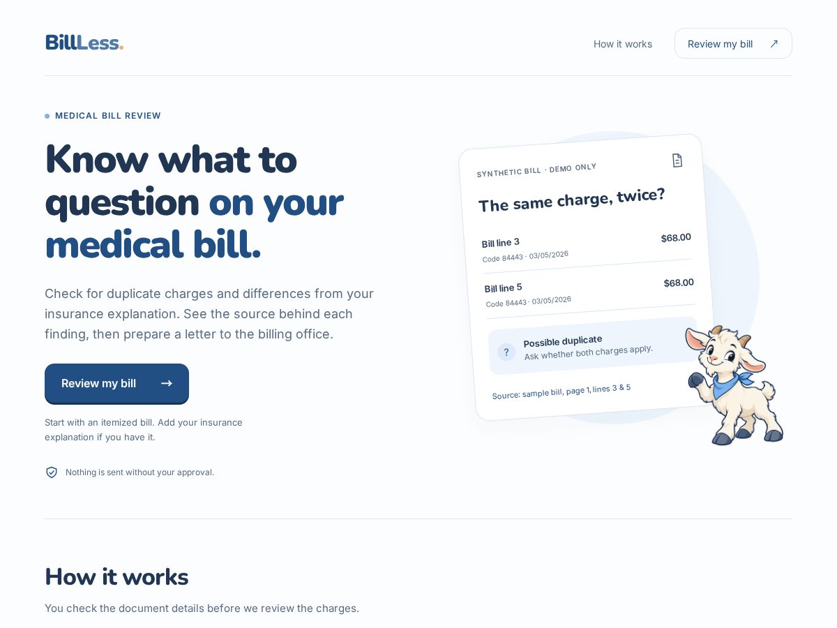 Landing-page snapshot of billless.tech