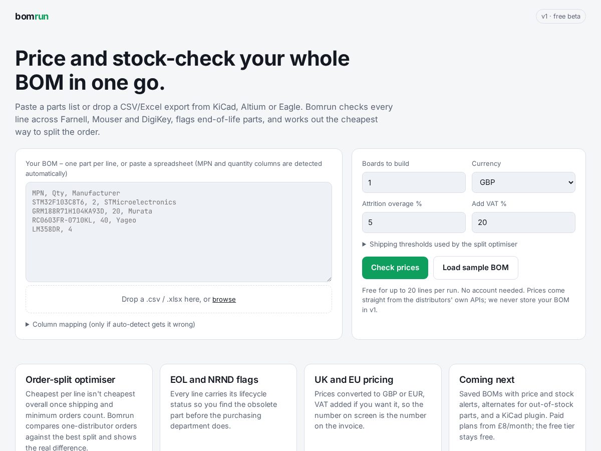 Landing-page snapshot of bomrun.com