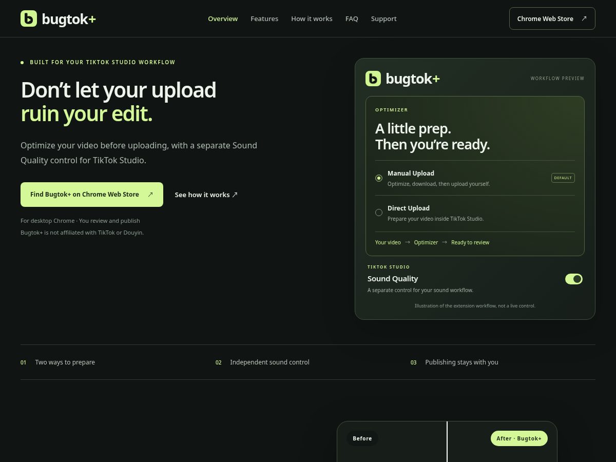 Landing-page snapshot of bugtokplus.online