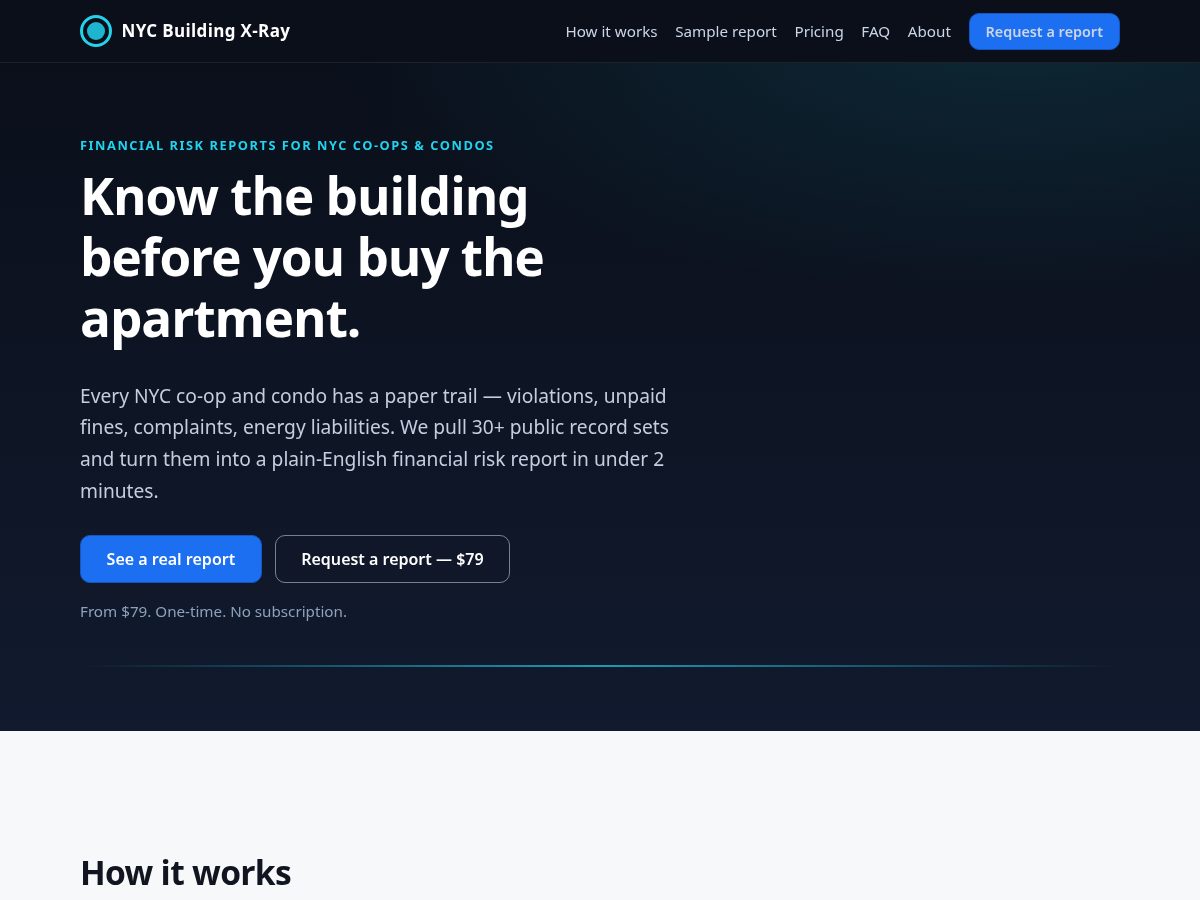 Landing-page snapshot of buildingxray.nyc