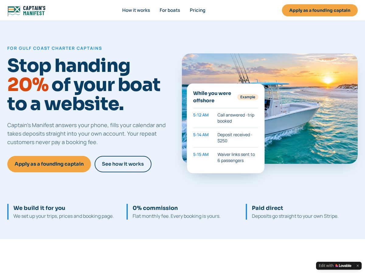 Landing-page snapshot of captainsmanifest.com