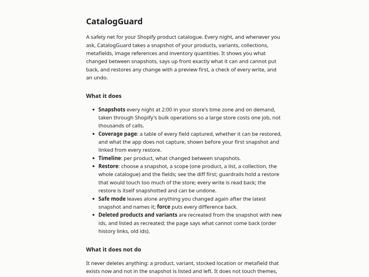 Landing-page snapshot of catalogguardhq.com