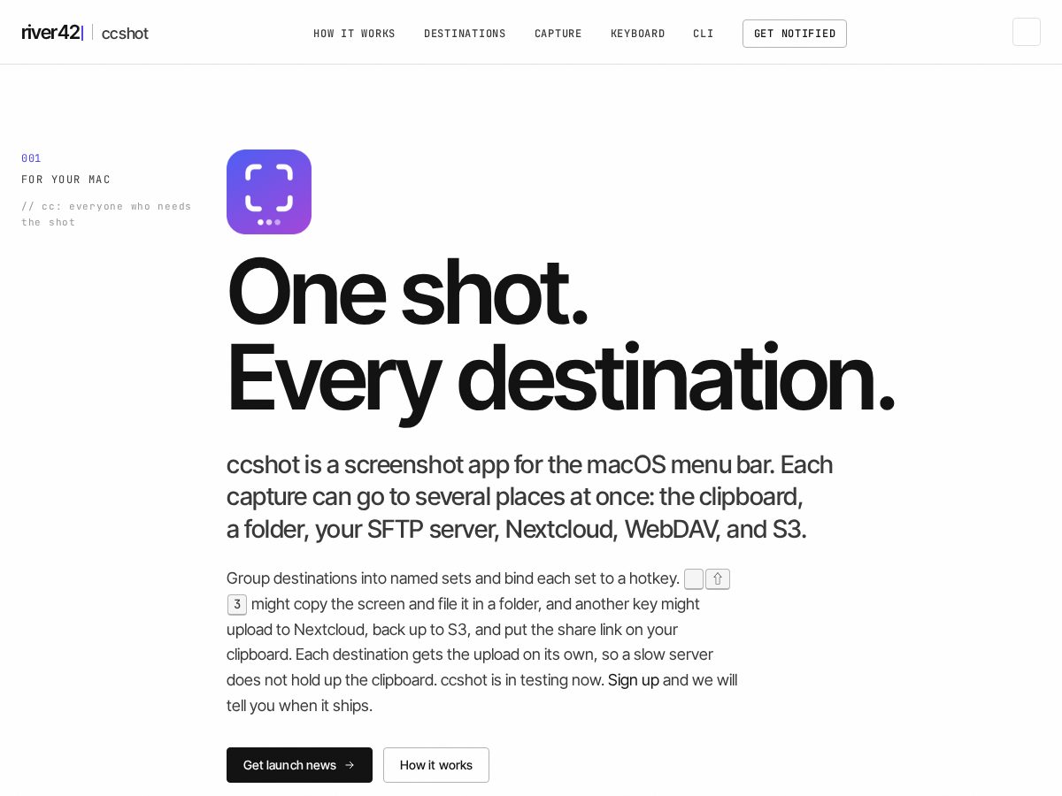 Landing-page snapshot of ccshot.net