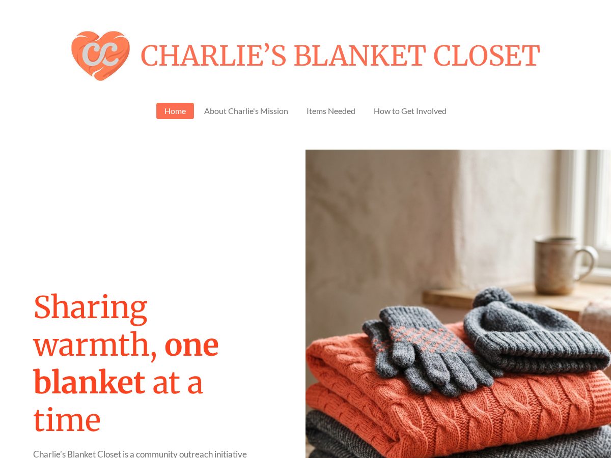 Landing-page snapshot of charliesblanketcloset.com