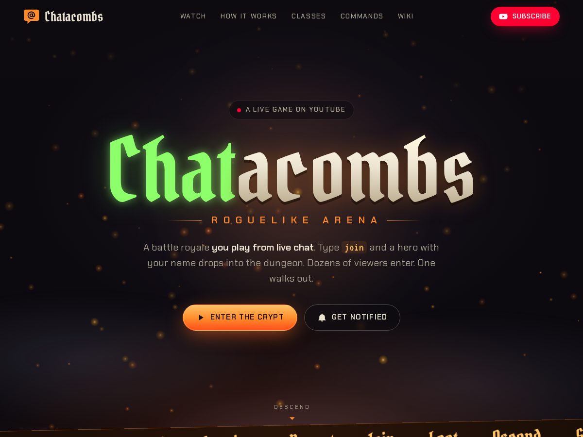 Landing-page snapshot of chatacombs.com
