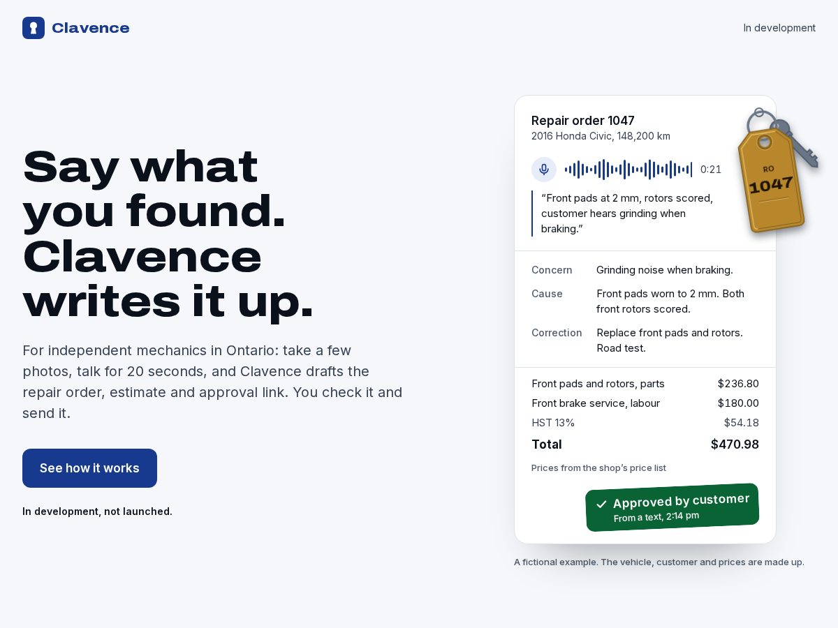 Landing-page snapshot of clavence.com