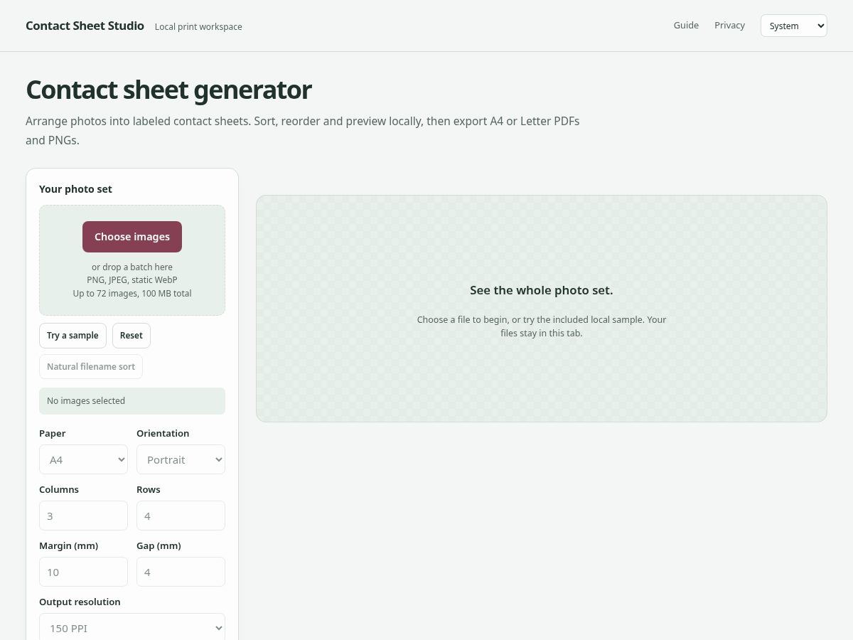 Landing-page snapshot of contactsheetmaker.cyou