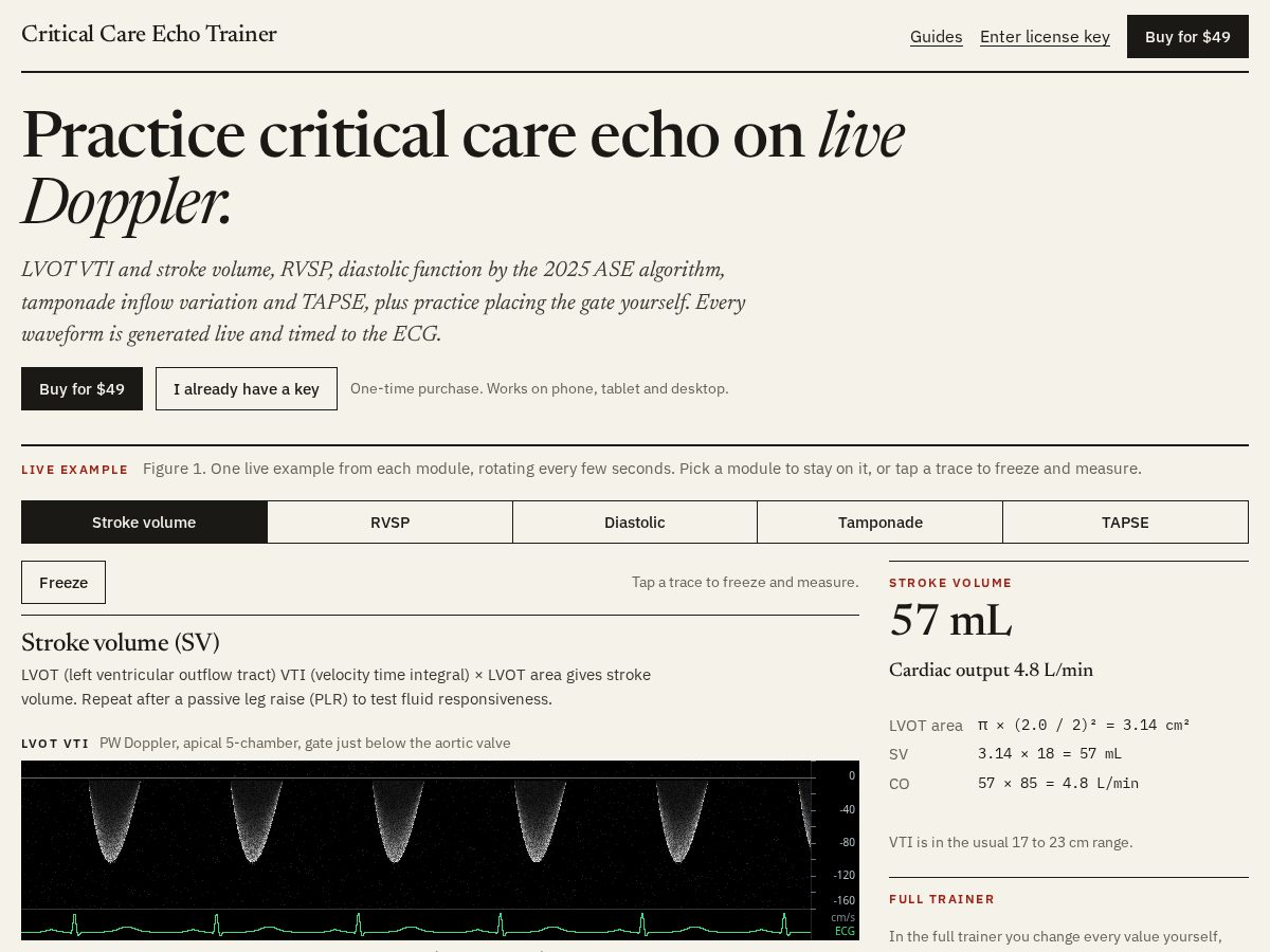 Landing-page snapshot of criticalcareechotrainer.com
