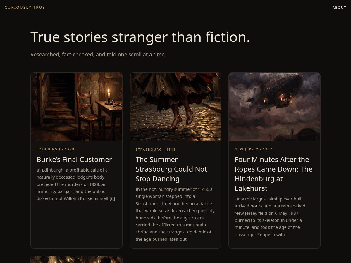 Landing-page snapshot of curiouslytrue.com