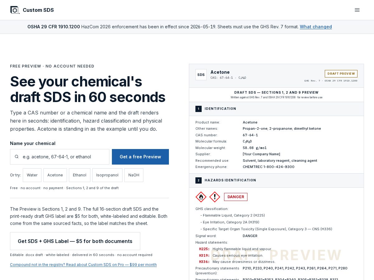Landing-page snapshot of custom-sds.com