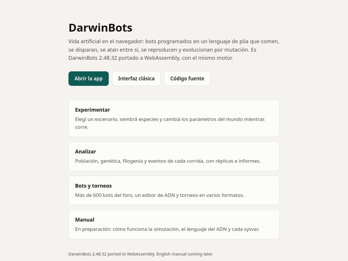 Landing-page snapshot of darwinbots-wasm.org