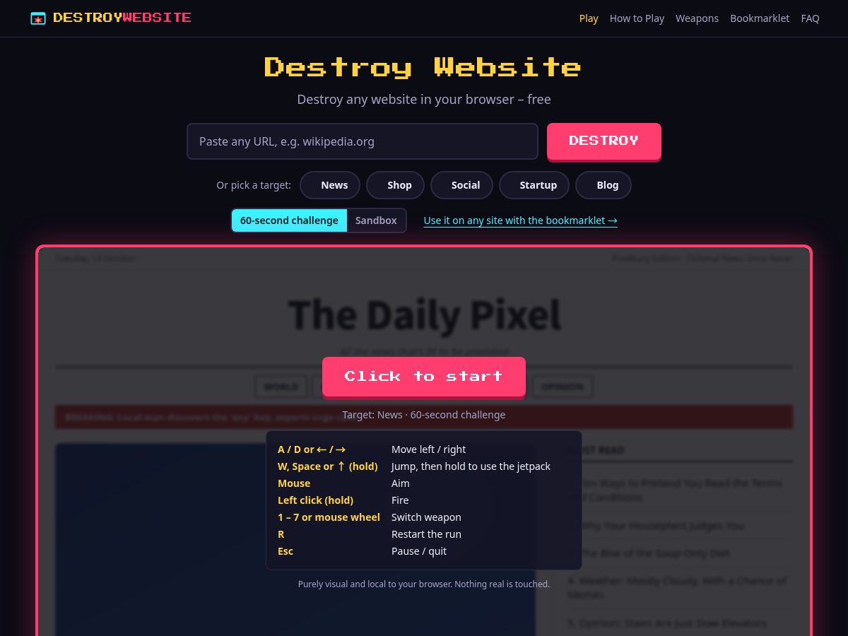 Landing-page snapshot of destroywebsite.org