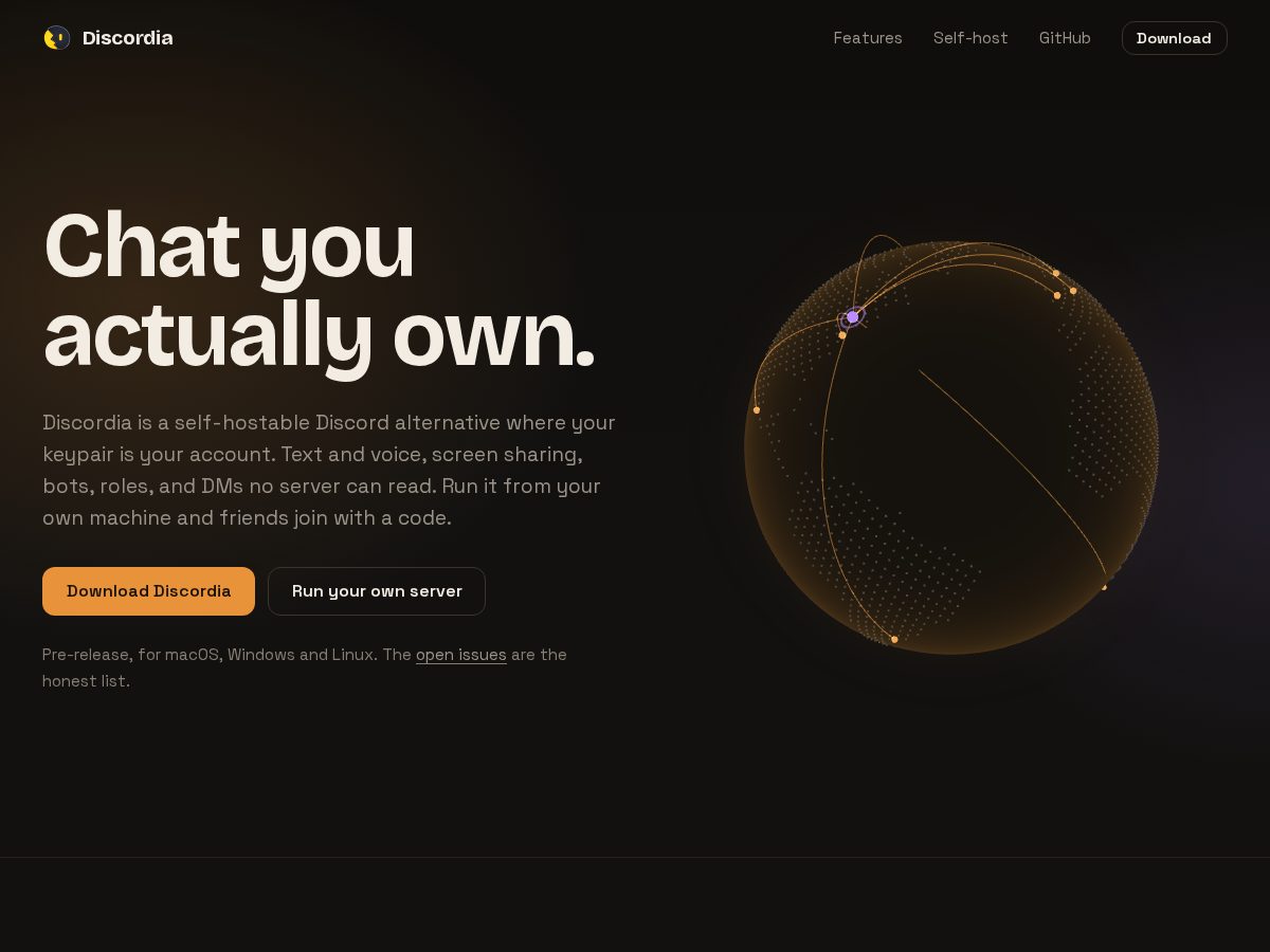 Landing-page snapshot of discordia.world