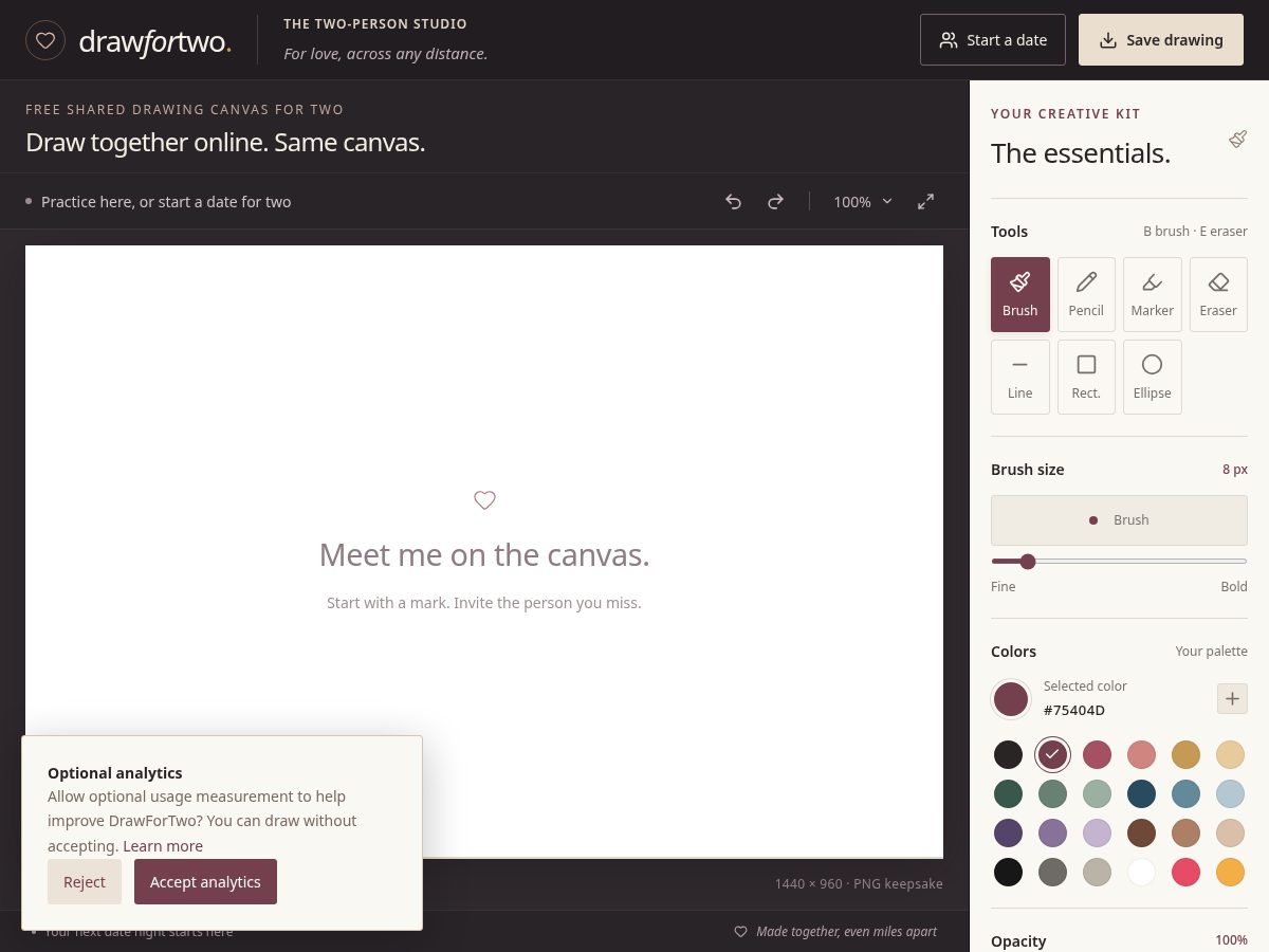 Landing-page snapshot of drawfortwo.com