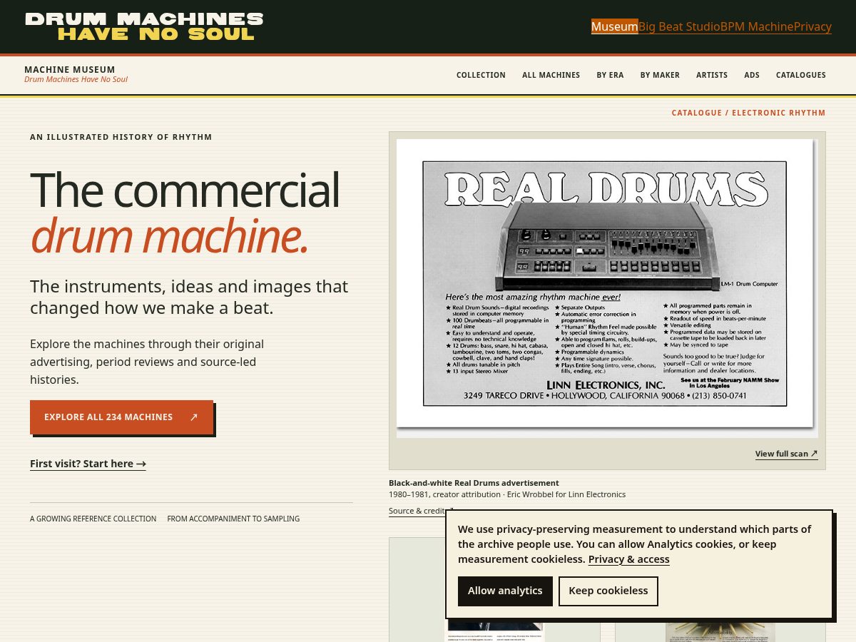 Landing-page snapshot of drummachineshavenosoul.com