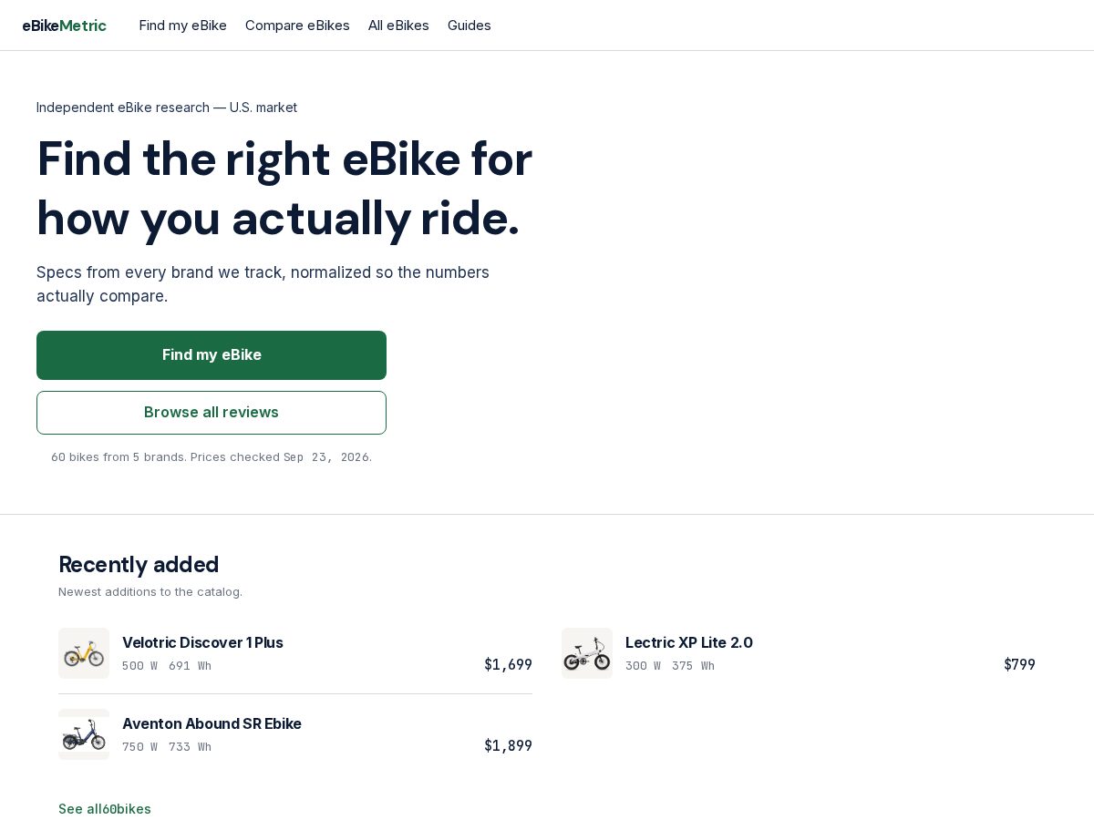 Landing-page snapshot of ebikemetric.com