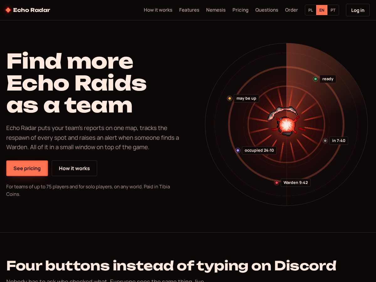 Landing-page snapshot of echoradar.pro