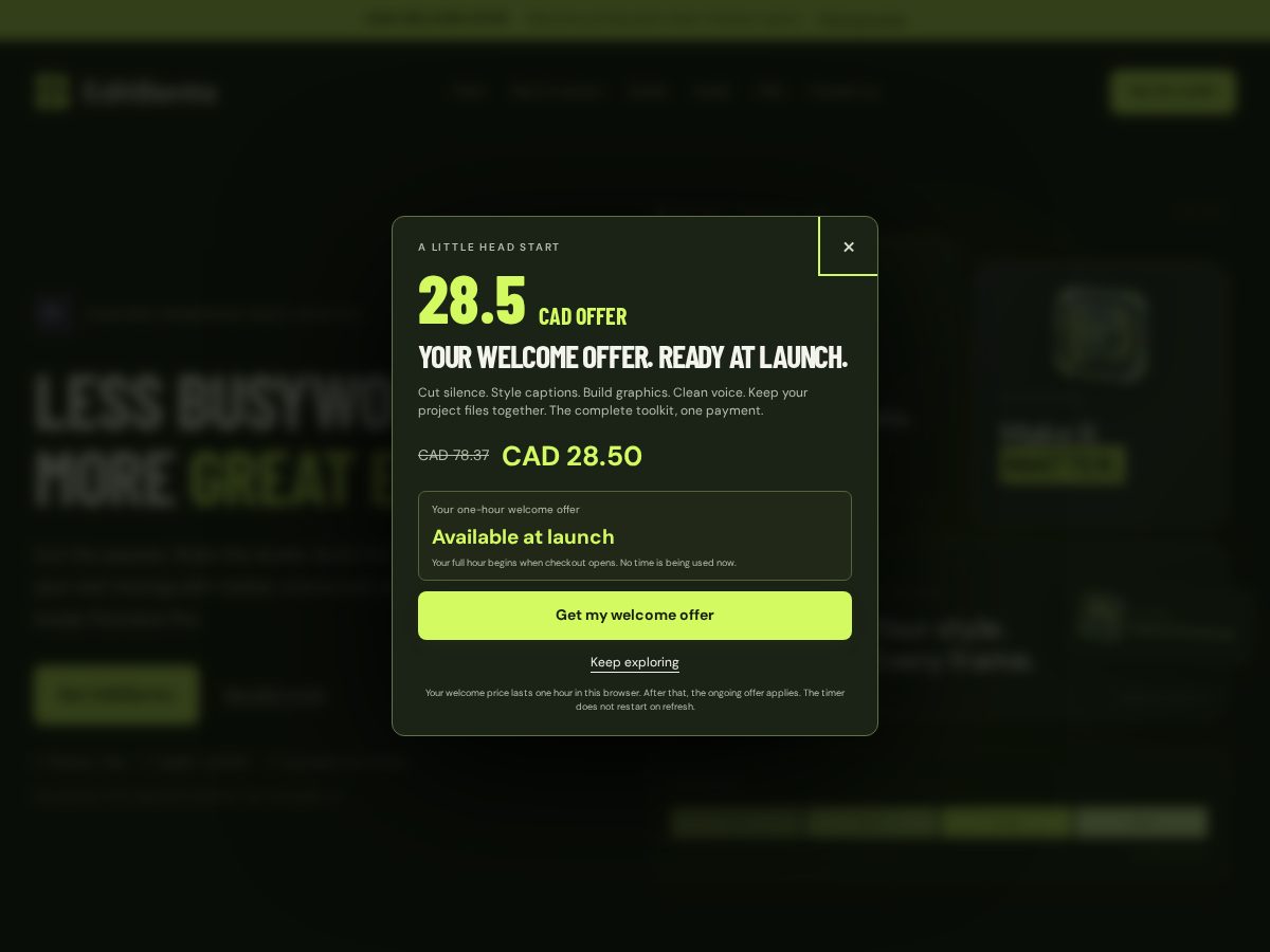 Landing-page snapshot of editbento.com