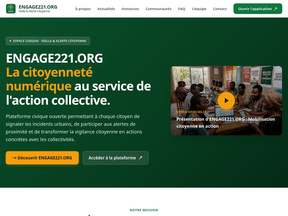 Landing-page snapshot of engage221.org