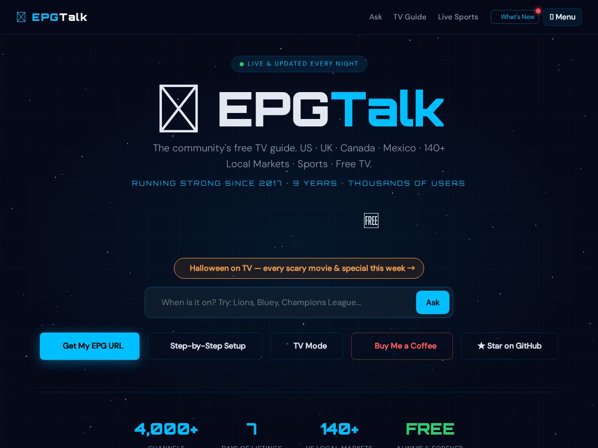 Landing-page snapshot of epgtalk.com