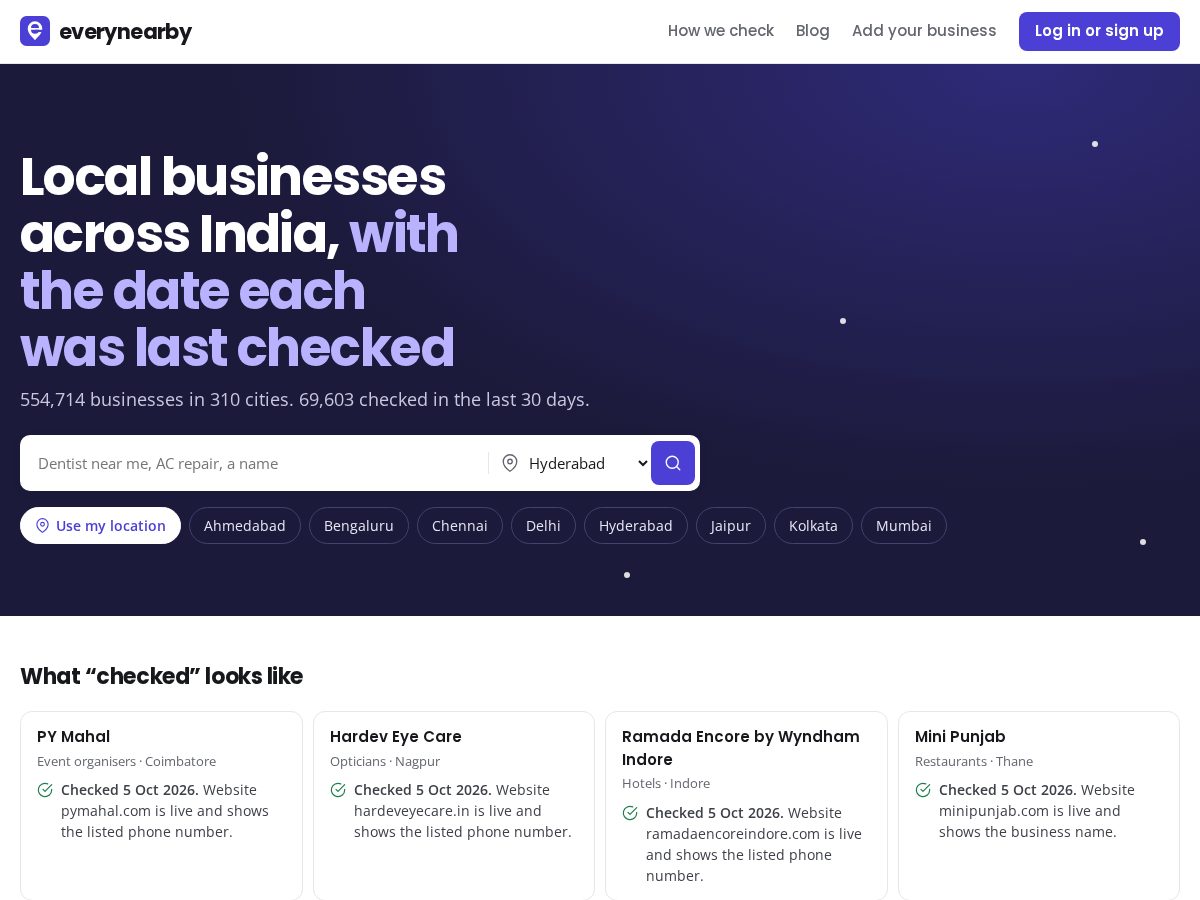 Landing-page snapshot of everynearby.com