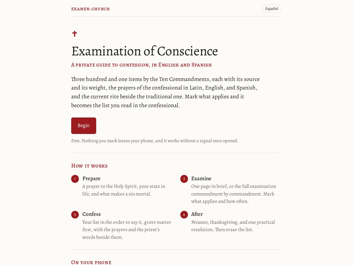 Landing-page snapshot of examen.church