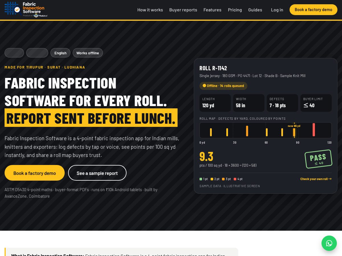 Landing-page snapshot of fabricinspectionsoftware.com