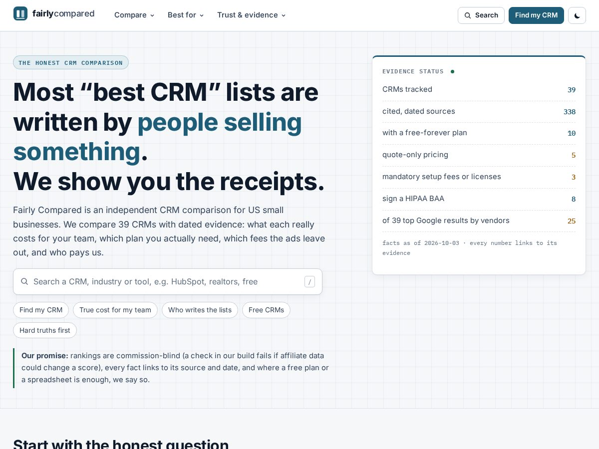 Landing-page snapshot of fairlycompared.com