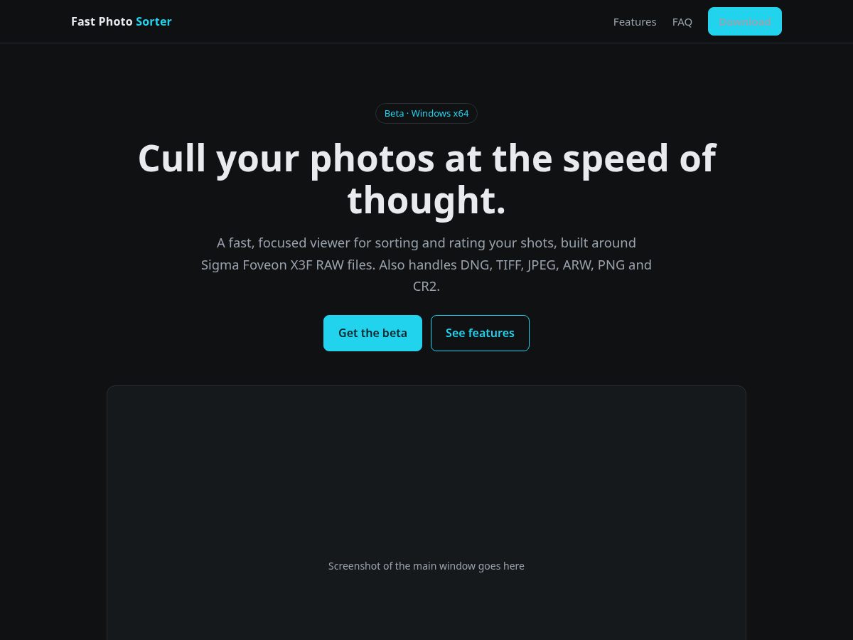 Landing-page snapshot of fastphotosorter.com