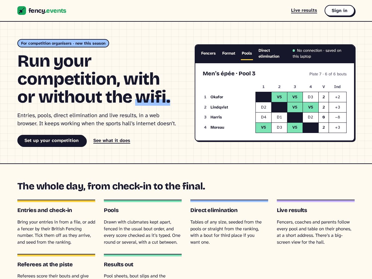 Landing-page snapshot of fency.events