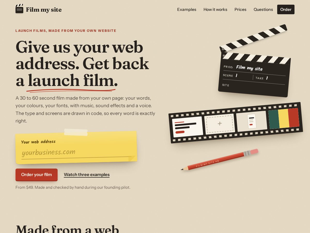 Landing-page snapshot of filmmysite.com
