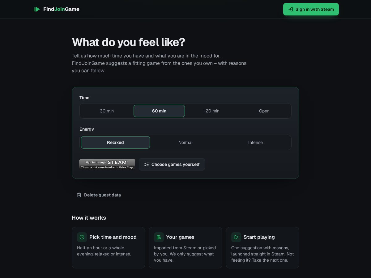 Landing-page snapshot of findjoingame.com