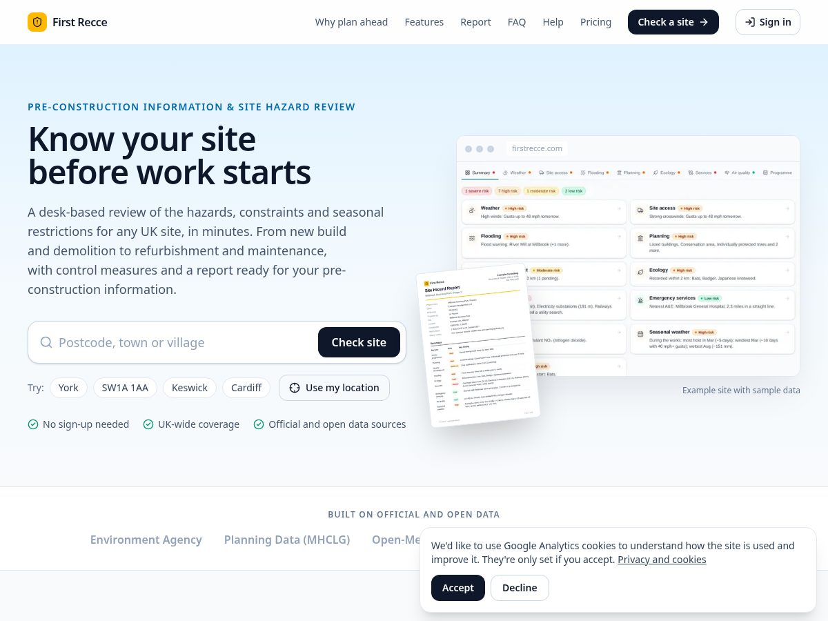 Landing-page snapshot of firstrecce.com