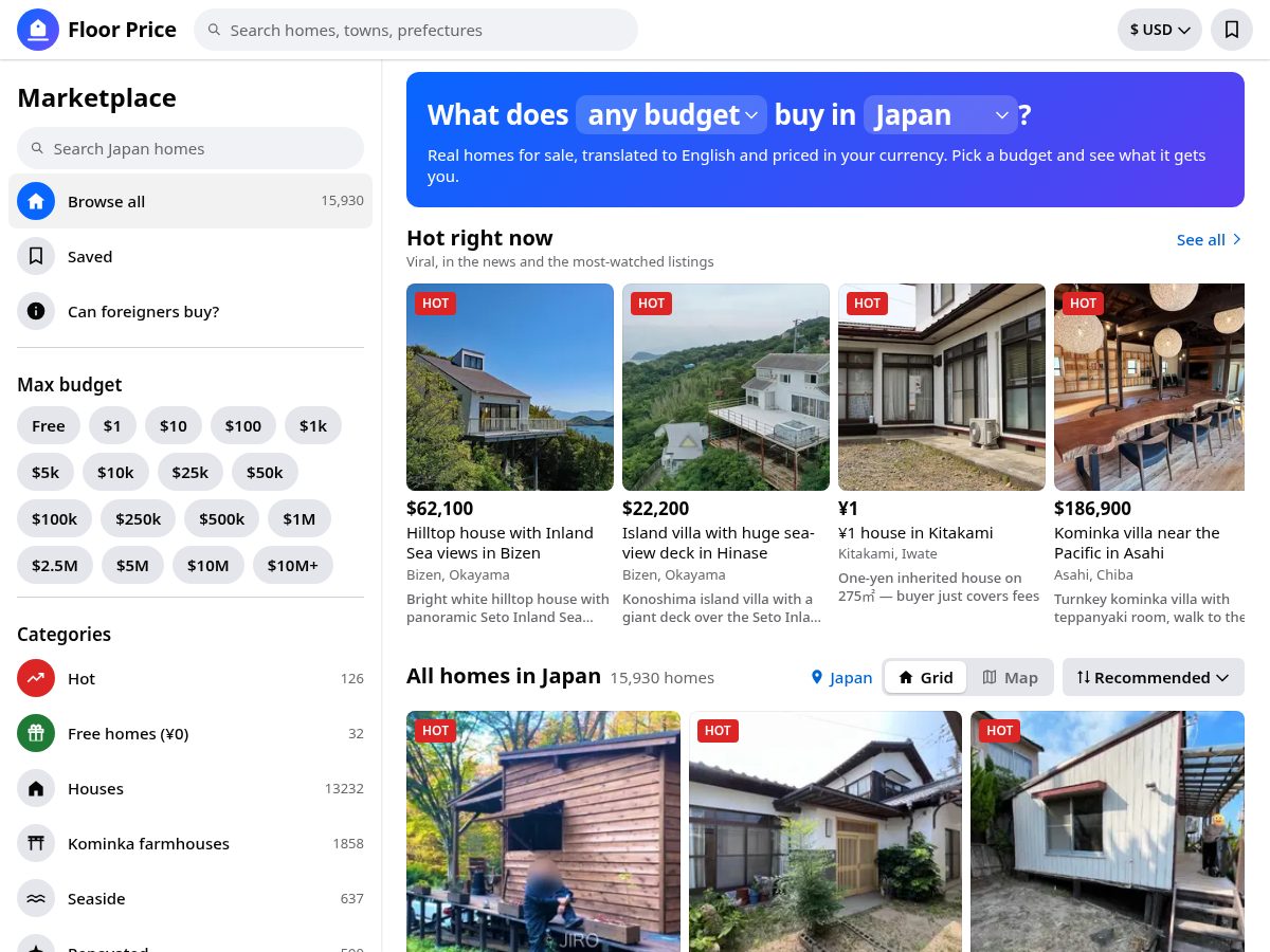 Landing-page snapshot of floorprice.house