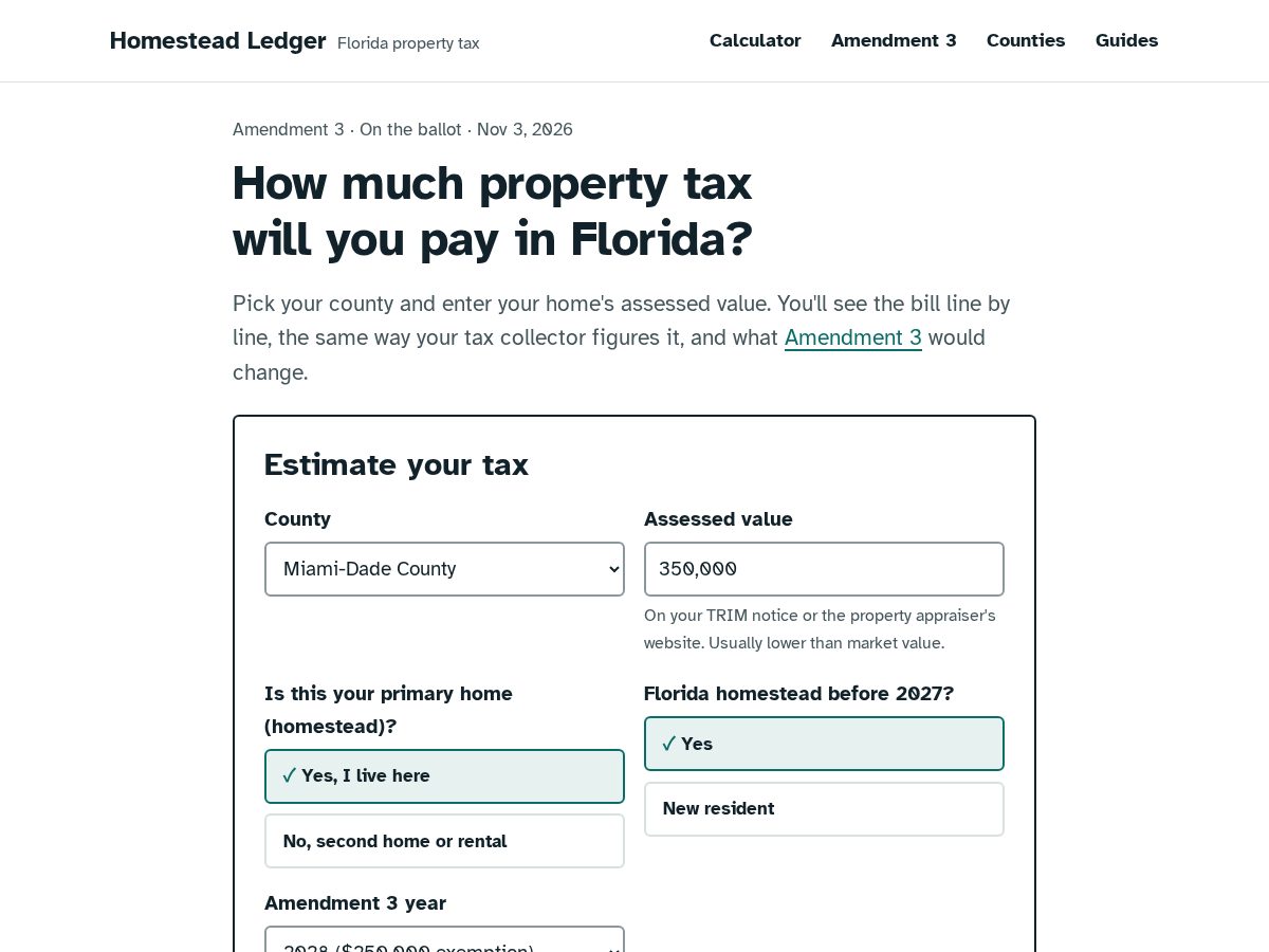 Landing-page snapshot of floridahomesteadledger.com